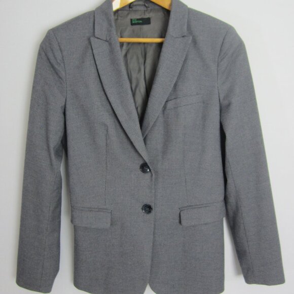 New United Colors Of Benetton Blazer Womens S Gray Houndstooth LS Blazer Jacket - Picture 4 of 14